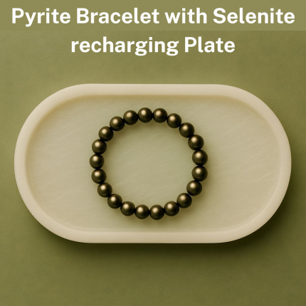 Pyrite Bracelet with Selenite Recharging Plate| Selenite Crystal Recharging plate